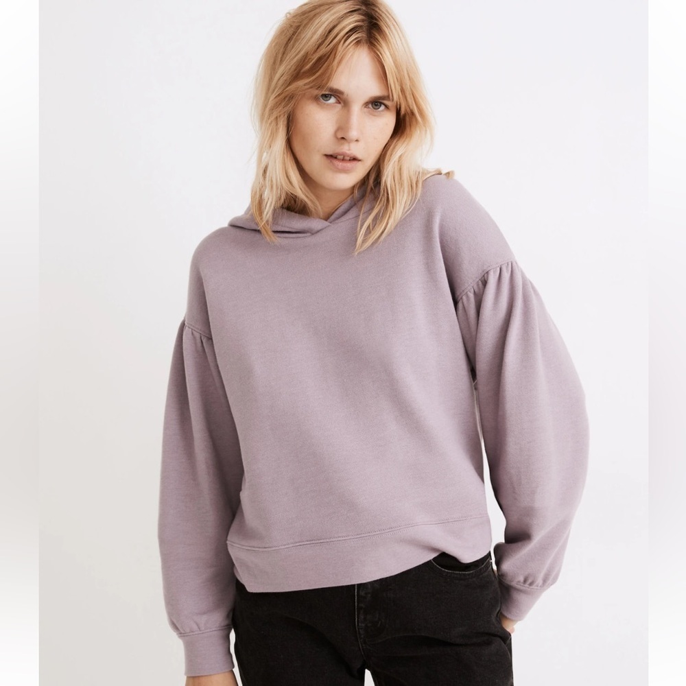 Madewell Pleat-Sleeve Shrunken Hoodie Sweatshirt Pressed Violet Small